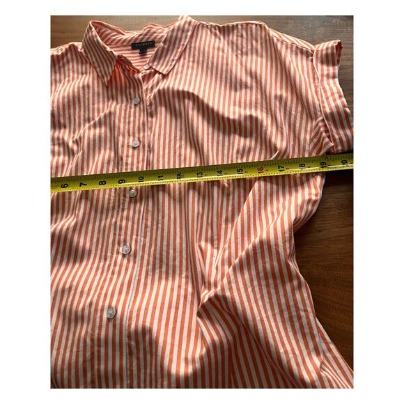 Talbots Medium Womens Blouse Button Up Striped Orange White Short Sleeve Tie - Picture 4 of 6